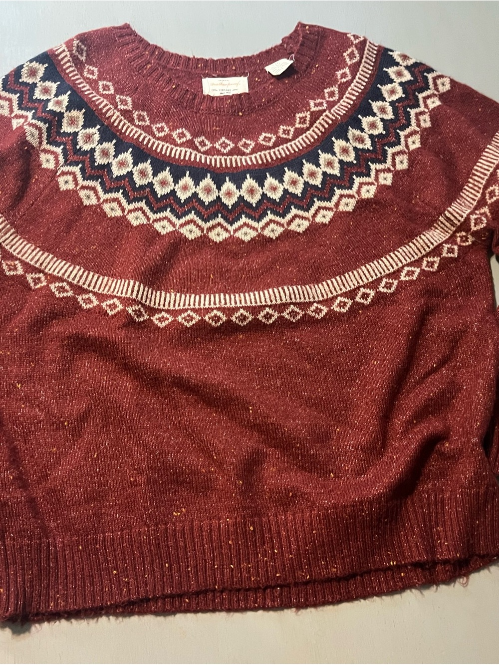 Weatherproof Burgundy Fair Isle Crewneck Sweater Womens Size Large